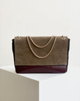 Belle Suede Shoulder Bag Black, Burgundy & Taupe