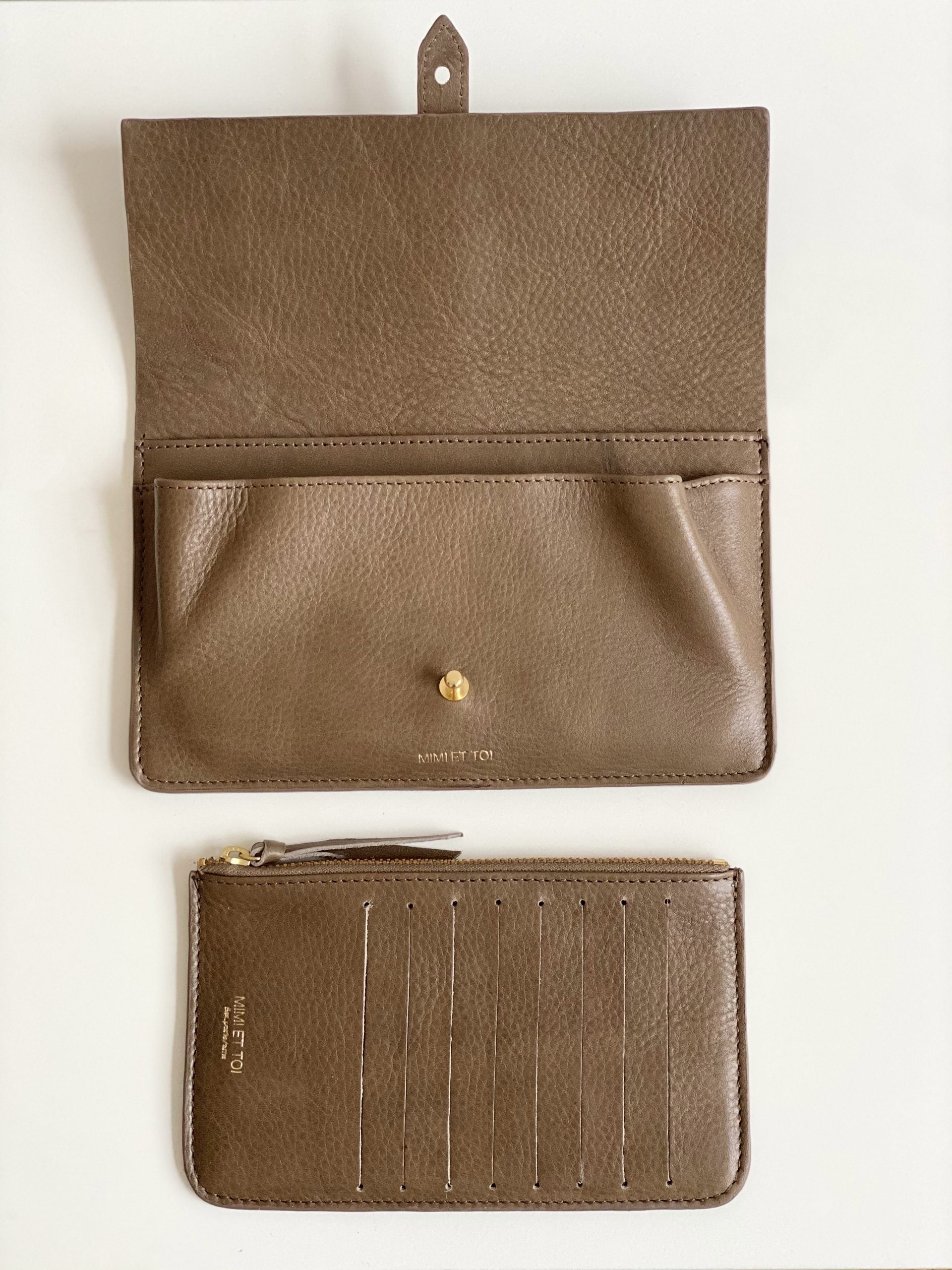 Spencer Leather and Suede Wallet Taupe MIMI ET TOI